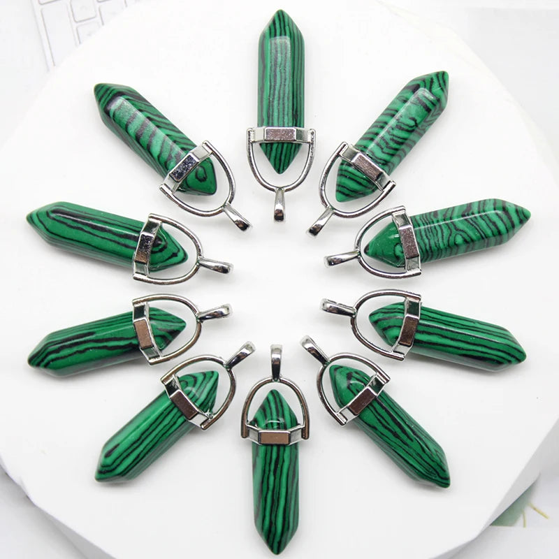 24pcs Natural Stone Agates Quartz Crystal Pendants For Necklace Charm Fluorite Hexagonal Pendant DIY Jewelry Making Accessories-32