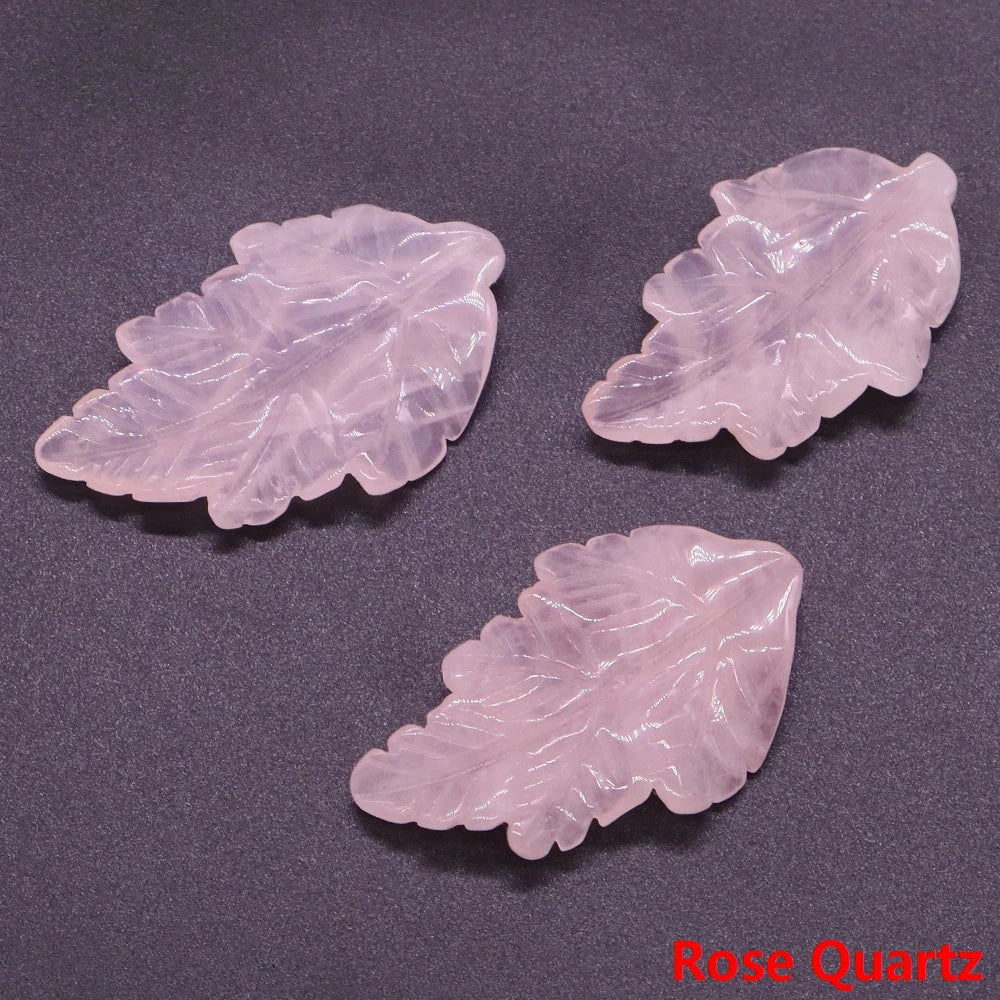 40mm With Hole Leaf Shape Natural Healing Crystal Stone For Making Jewelry Necklace Pendant Birthday Christmas Party Decor Gifts