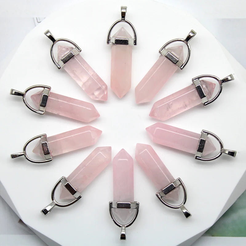 24pcs Natural Stone Agates Quartz Crystal Pendants For Necklace Charm Fluorite Hexagonal Pendant DIY Jewelry Making Accessories-16