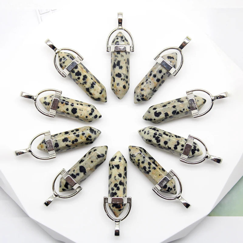 24pcs Natural Stone Agates Quartz Crystal Pendants For Necklace Charm Fluorite Hexagonal Pendant DIY Jewelry Making Accessories-42