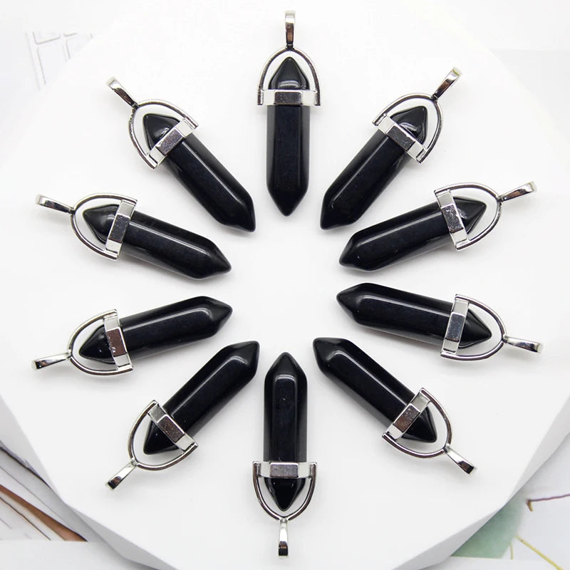 24pcs Natural Stone Agates Quartz Crystal Pendants For Necklace Charm Fluorite Hexagonal Pendant DIY Jewelry Making Accessories-30