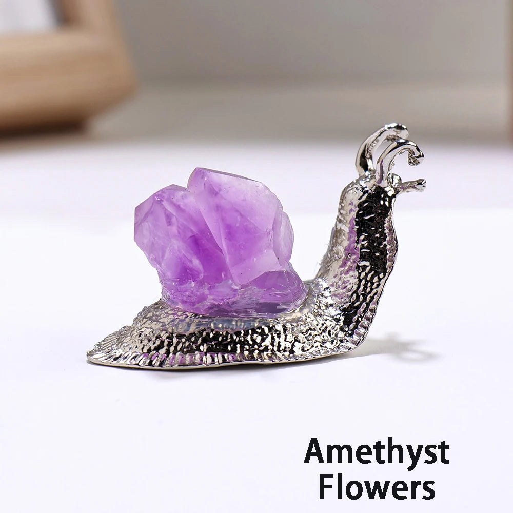 Natural Rolling stone snail Gemstone Amethyst Healing Reiki Crystal Home Desk Delicate Ornament Decor Gifts