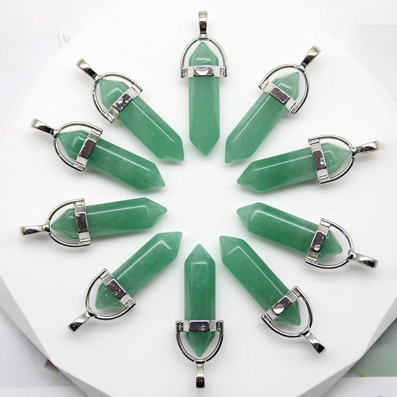 24pcs Natural Stone Agates Quartz Crystal Pendants For Necklace Charm Fluorite Hexagonal Pendant DIY Jewelry Making Accessories