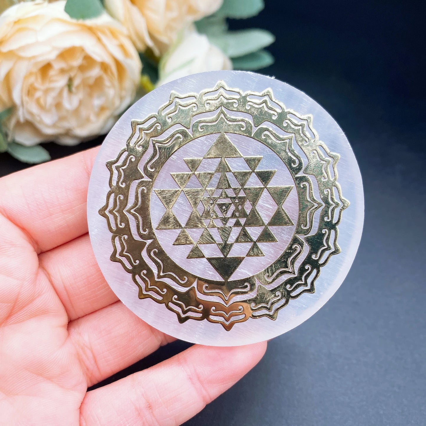 60mm Natural Selenite Slice Slab Crystal Stone White Gypsum Chakra Tree of Life Charging Plate For Yoga Cleaning Meditation