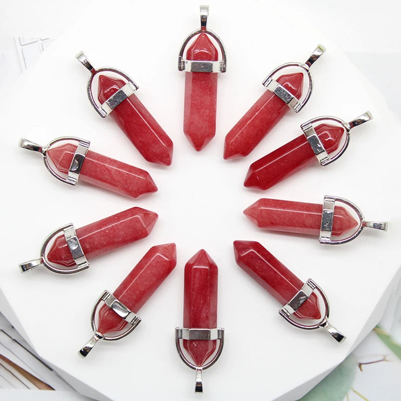 24pcs Natural Stone Agates Quartz Crystal Pendants For Necklace Charm Fluorite Hexagonal Pendant DIY Jewelry Making Accessories