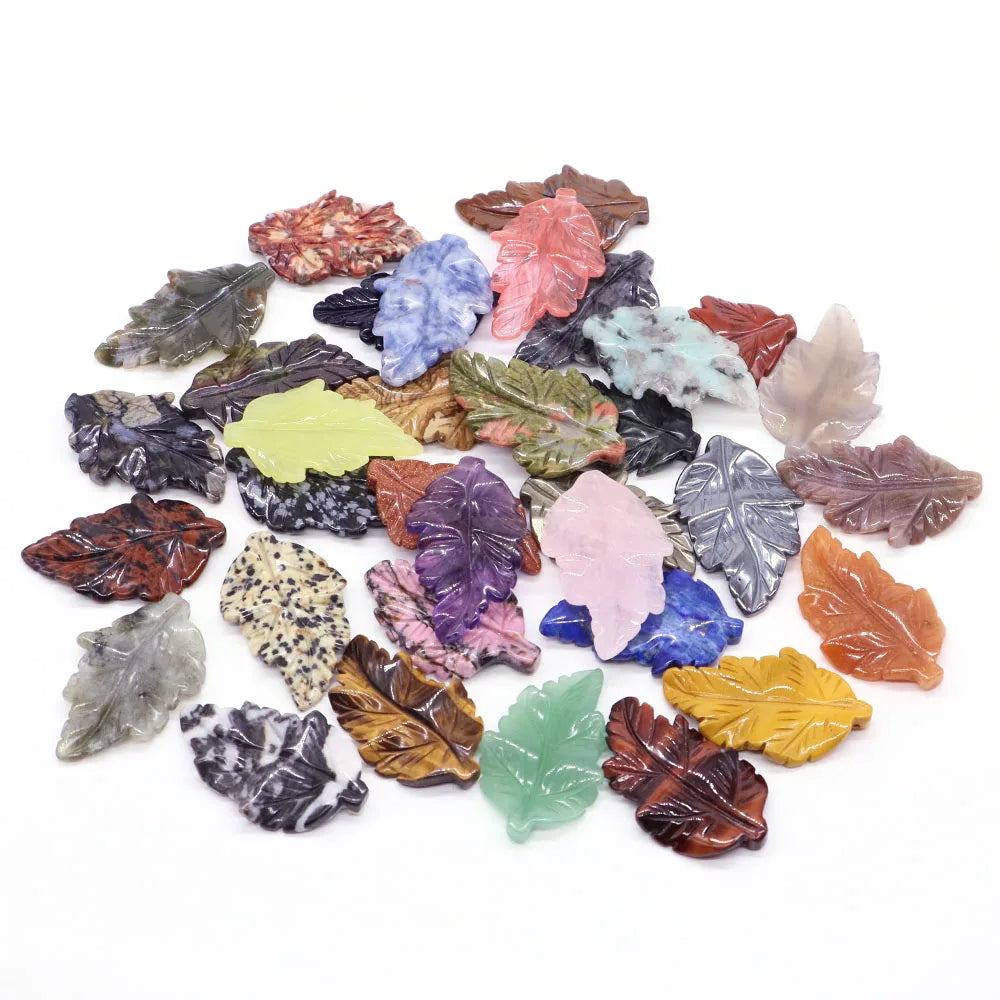 40mm With Hole Leaf Shape Natural Healing Crystal Stone For Making Jewelry Necklace Pendant Birthday Christmas Party Decor Gifts
