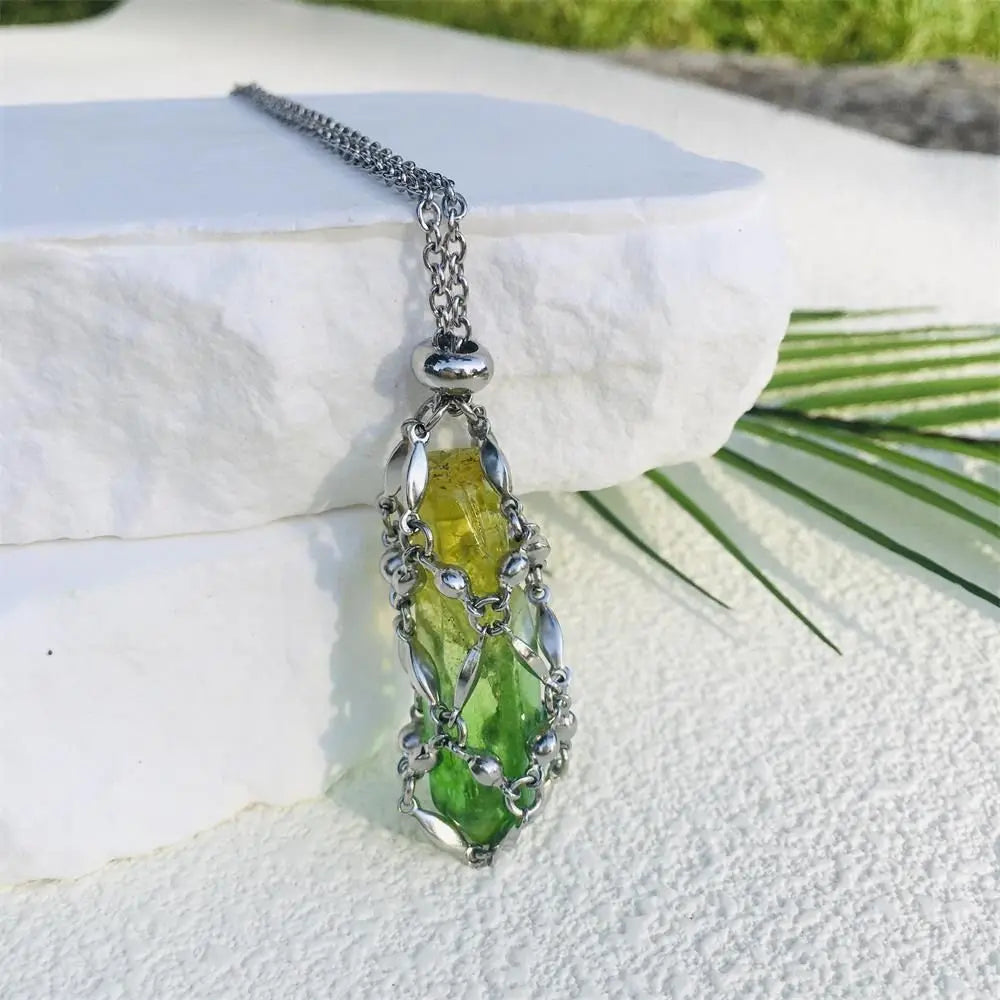 Hot Sale Stone Collection Holder Necklace Electroplated Titanium Aura Crystal Cage Chain Pendant Adjustable Necklace Accessories