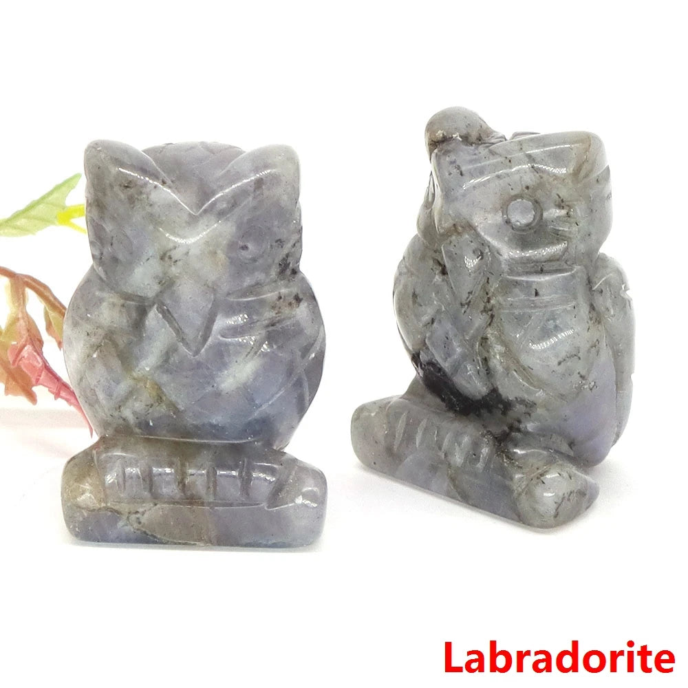 1.5" Owl Statue Natural Gem Rose Quartz Aventurine Crystal Carved Reiki Healing Stone Animal Figurine Crafts Home Decor Ornament-25