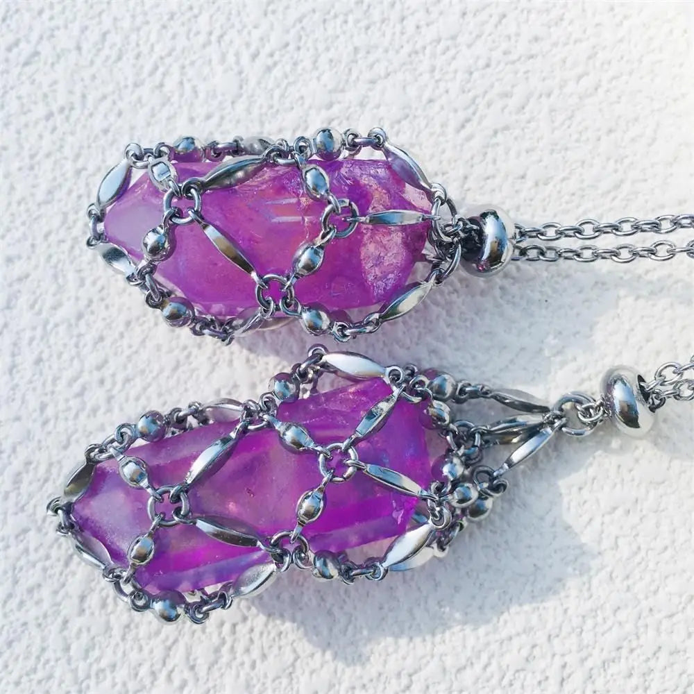 Hot Sale Stone Collection Holder Necklace Electroplated Titanium Aura Crystal Cage Chain Pendant Adjustable Necklace Accessories-3