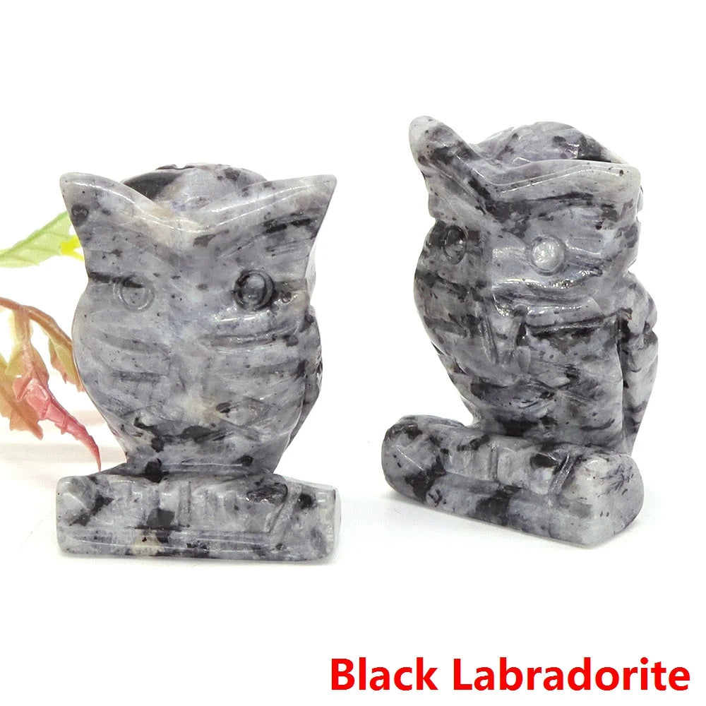 1.5" Owl Statue Natural Gem Rose Quartz Aventurine Crystal Carved Reiki Healing Stone Animal Figurine Crafts Home Decor Ornament