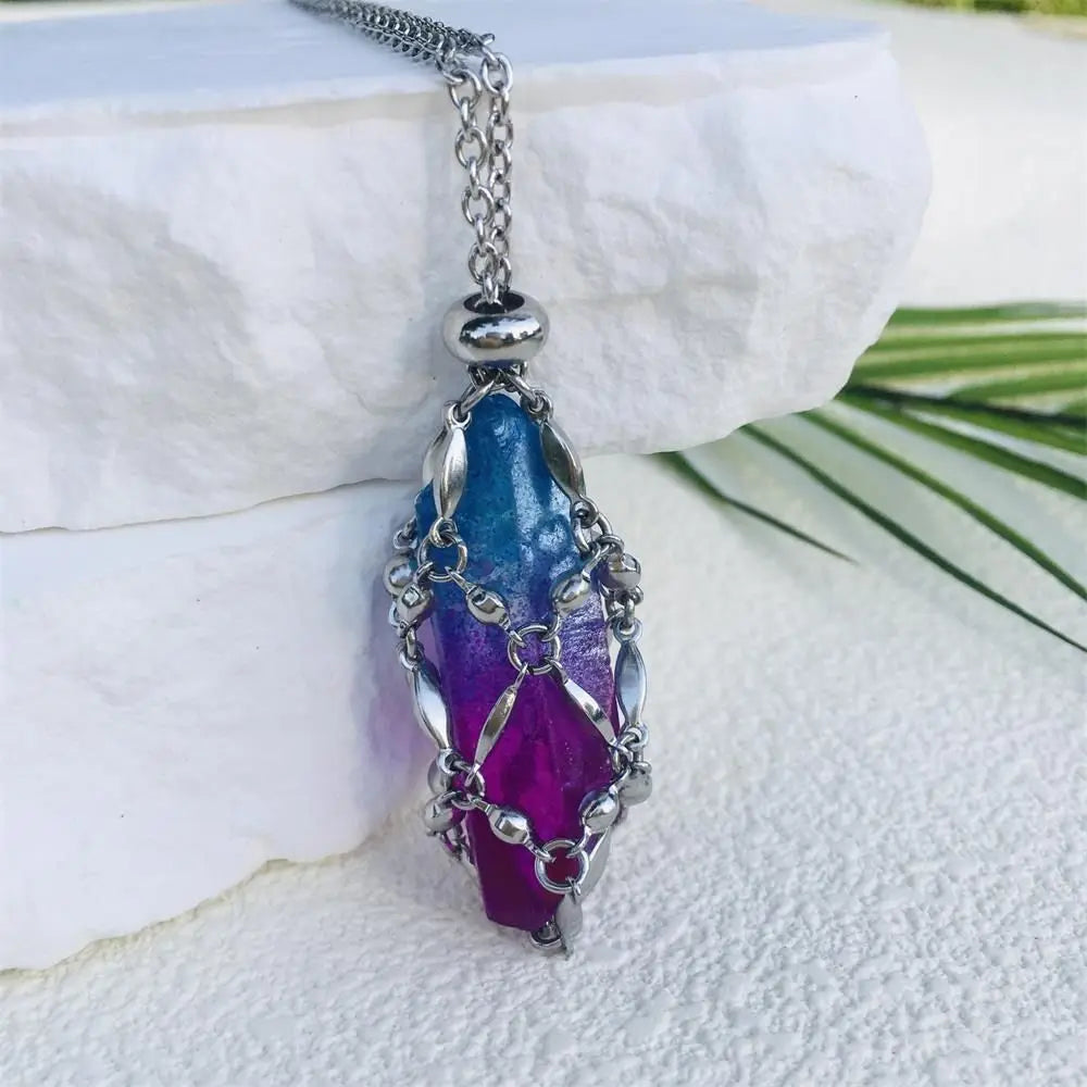 Hot Sale Stone Collection Holder Necklace Electroplated Titanium Aura Crystal Cage Chain Pendant Adjustable Necklace Accessories-7