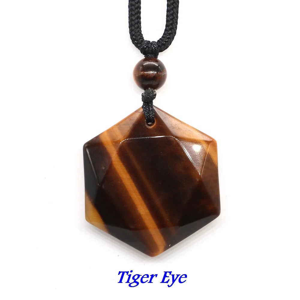 Fashion Hexagram Star Pendant Necklace Natural Stone Healing Ameheyst Gemstone Black Obsidian Lucky Love Crystal Jewelry Gifts