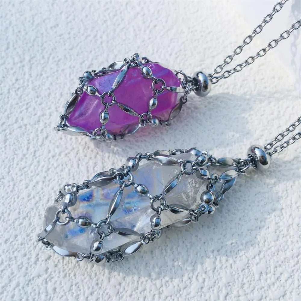 Hot Sale Stone Collection Holder Necklace Electroplated Titanium Aura Crystal Cage Chain Pendant Adjustable Necklace Accessories-2