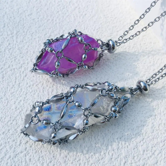 Hot Sale Stone Collection Holder Necklace Electroplated Titanium Aura Crystal Cage Chain Pendant Adjustable Necklace Accessories-10