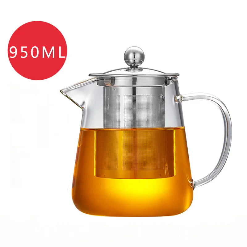HMLOVE Heat Resistant Glass Teapot With Stainless Steel Tea Strainer Infuser Flower Kettle Kung Fu Teawear Set Puer Oolong Pot-1