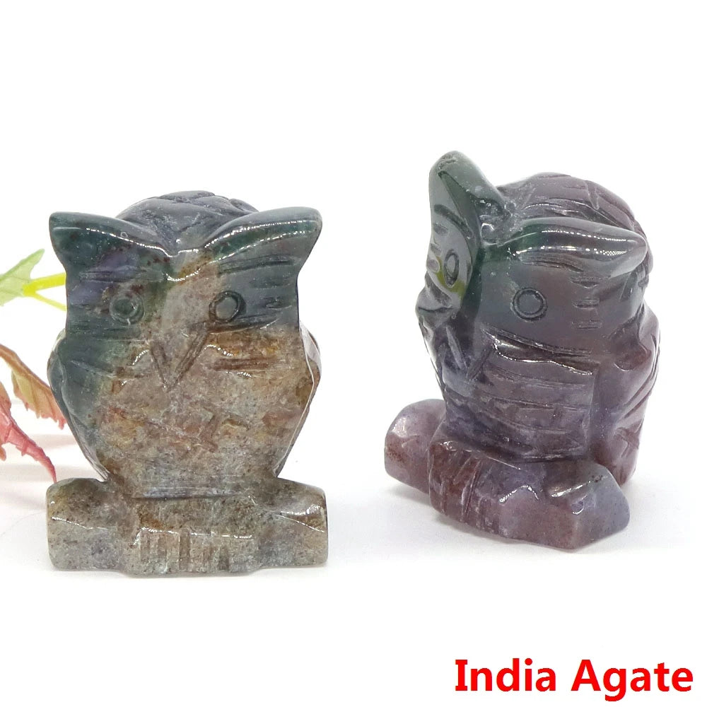 1.5" Owl Statue Natural Gem Rose Quartz Aventurine Crystal Carved Reiki Healing Stone Animal Figurine Crafts Home Decor Ornament-24