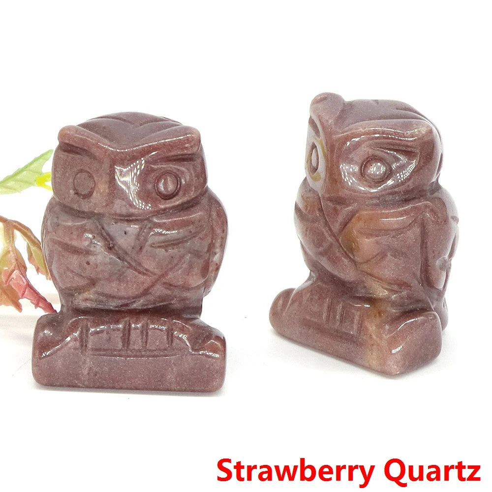 1.5" Owl Statue Natural Gem Rose Quartz Aventurine Crystal Carved Reiki Healing Stone Animal Figurine Crafts Home Decor Ornament-21
