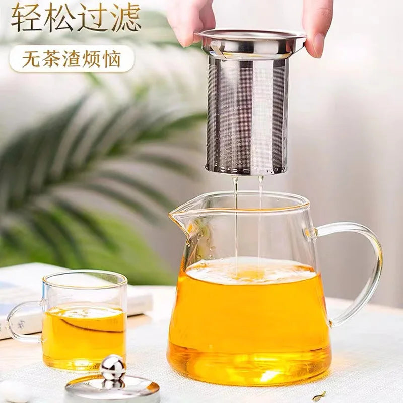 HMLOVE Heat Resistant Glass Teapot With Stainless Steel Tea Strainer Infuser Flower Kettle Kung Fu Teawear Set Puer Oolong Pot-5