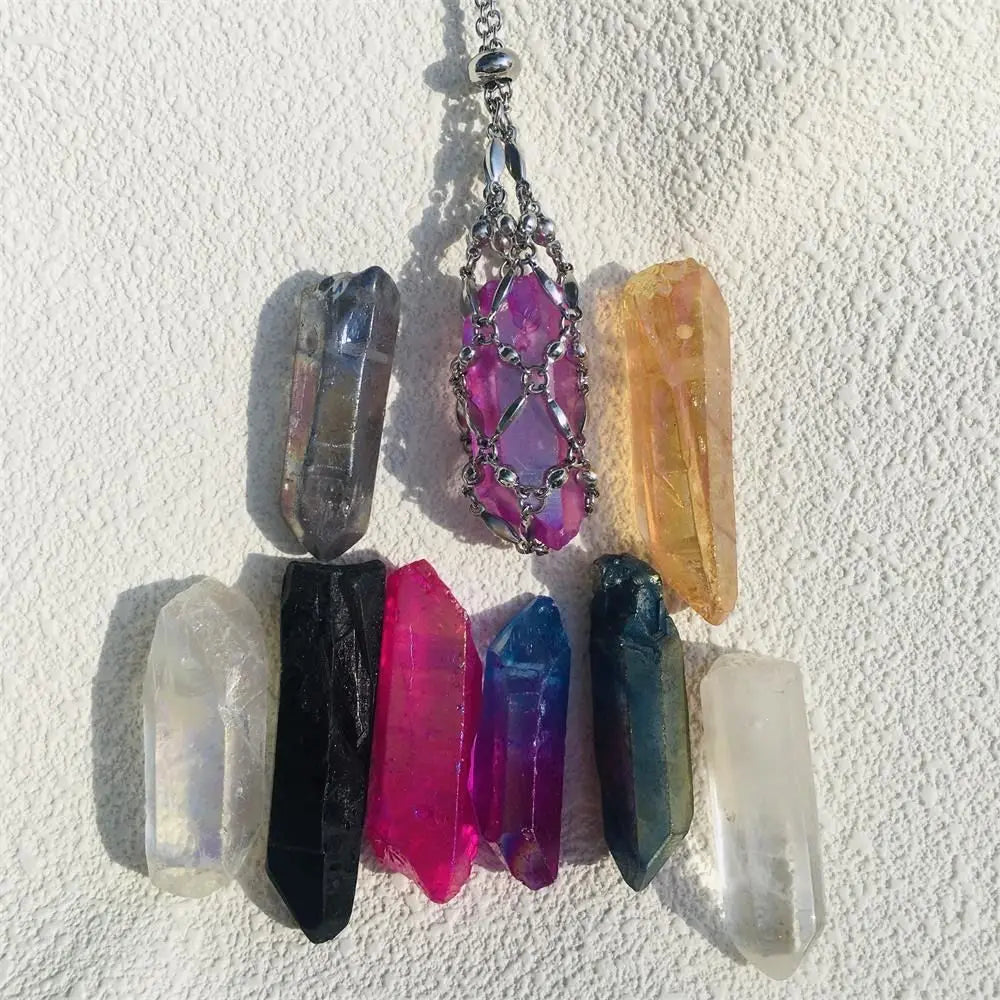 Hot Sale Stone Collection Holder Necklace Electroplated Titanium Aura Crystal Cage Chain Pendant Adjustable Necklace Accessories-5