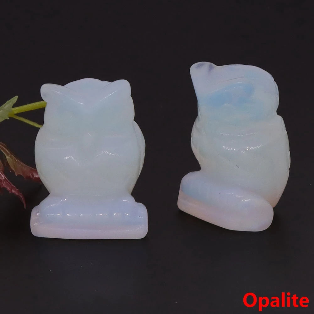 1.5" Owl Statue Natural Gem Rose Quartz Aventurine Crystal Carved Reiki Healing Stone Animal Figurine Crafts Home Decor Ornament-16