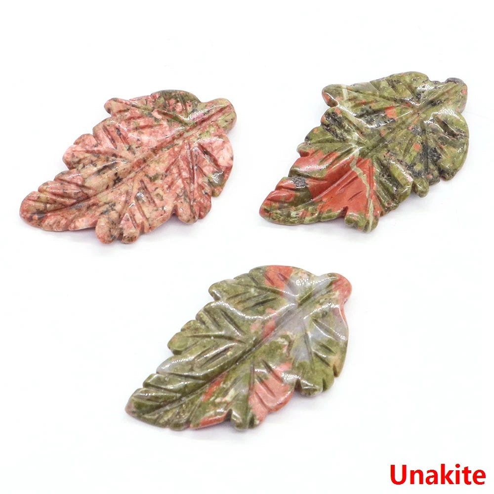 40mm With Hole Leaf Shape Natural Healing Crystal Stone For Making Jewelry Necklace Pendant Birthday Christmas Party Decor Gifts