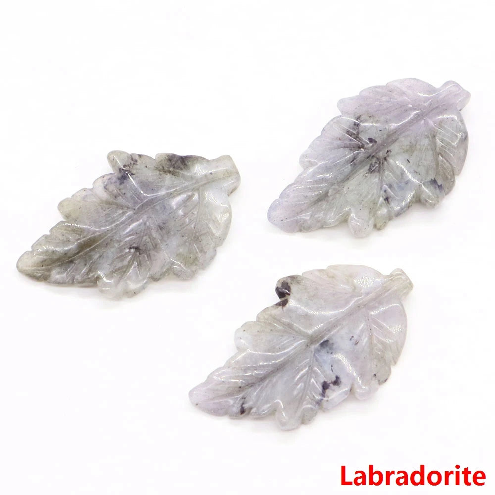 40mm With Hole Leaf Shape Natural Healing Crystal Stone For Making Jewelry Necklace Pendant Birthday Christmas Party Decor Gifts