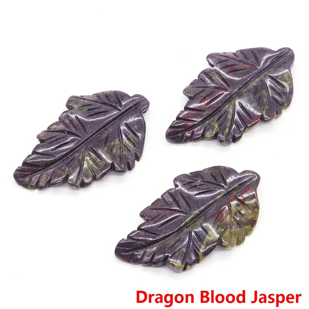 40mm With Hole Leaf Shape Natural Healing Crystal Stone For Making Jewelry Necklace Pendant Birthday Christmas Party Decor Gifts