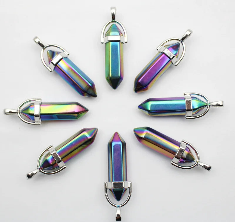 24pcs Natural Stone Agates Quartz Crystal Pendants For Necklace Charm Fluorite Hexagonal Pendant DIY Jewelry Making Accessories-45