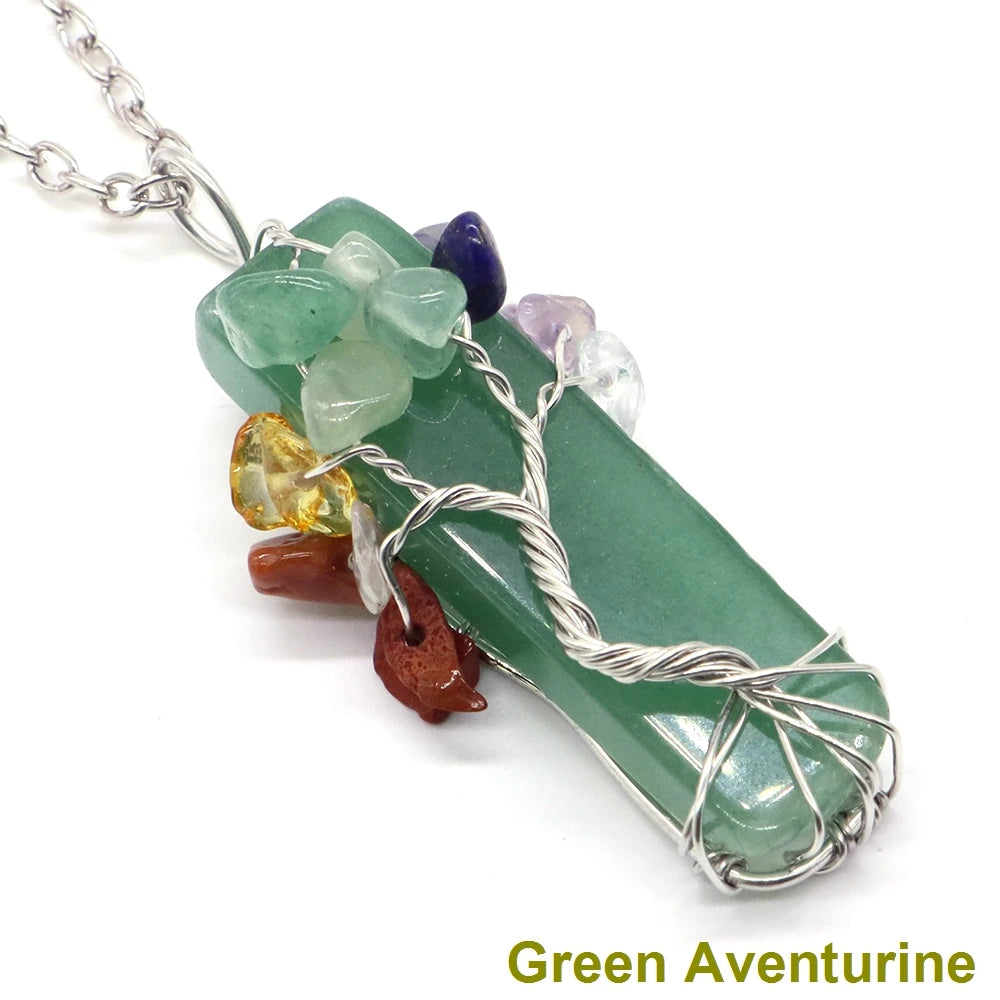 7 Chakra Tree Of Life Irregular Slice Stone Pendant Natural Reiki Healing Crystals Quartz Amethyst Lapis Lazuli Necklace Jewelry-14
