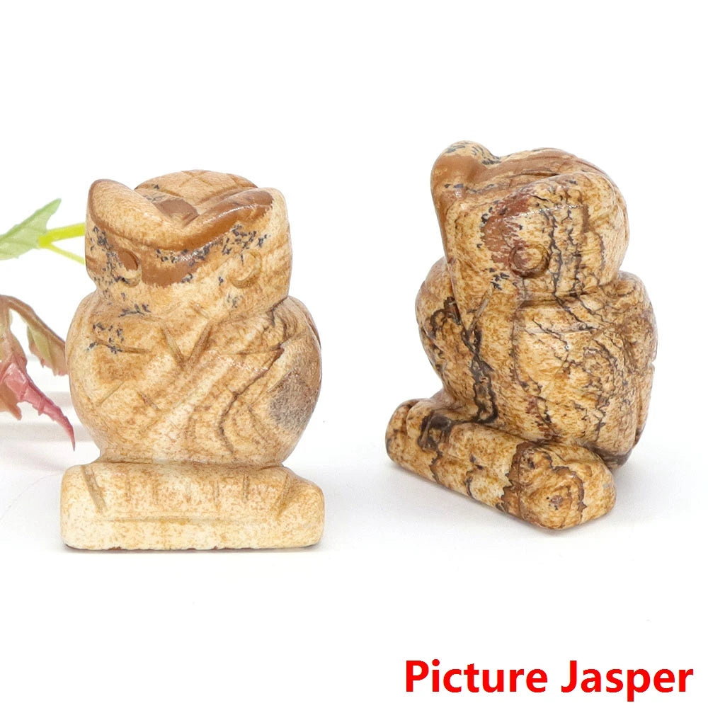 1.5" Owl Statue Natural Gem Rose Quartz Aventurine Crystal Carved Reiki Healing Stone Animal Figurine Crafts Home Decor Ornament-17