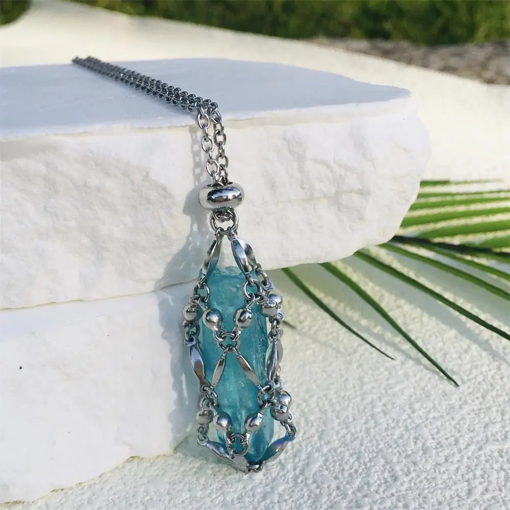 Hot Sale Stone Collection Holder Necklace Electroplated Titanium Aura Crystal Cage Chain Pendant Adjustable Necklace Accessories-8