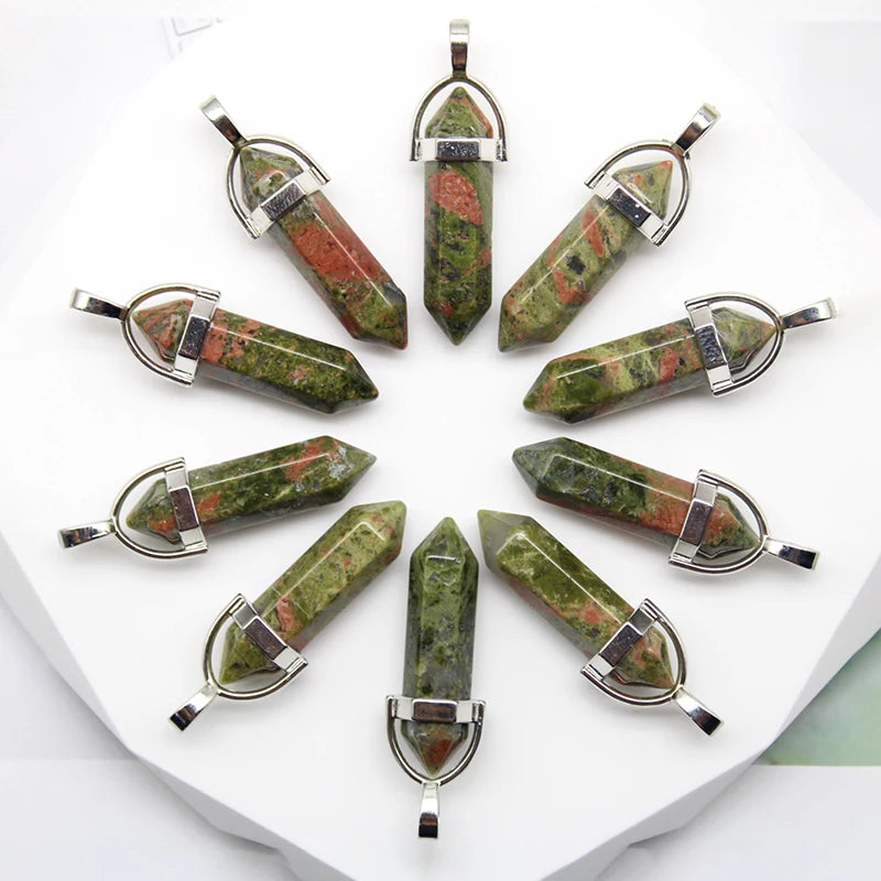 24pcs Natural Stone Agates Quartz Crystal Pendants For Necklace Charm Fluorite Hexagonal Pendant DIY Jewelry Making Accessories