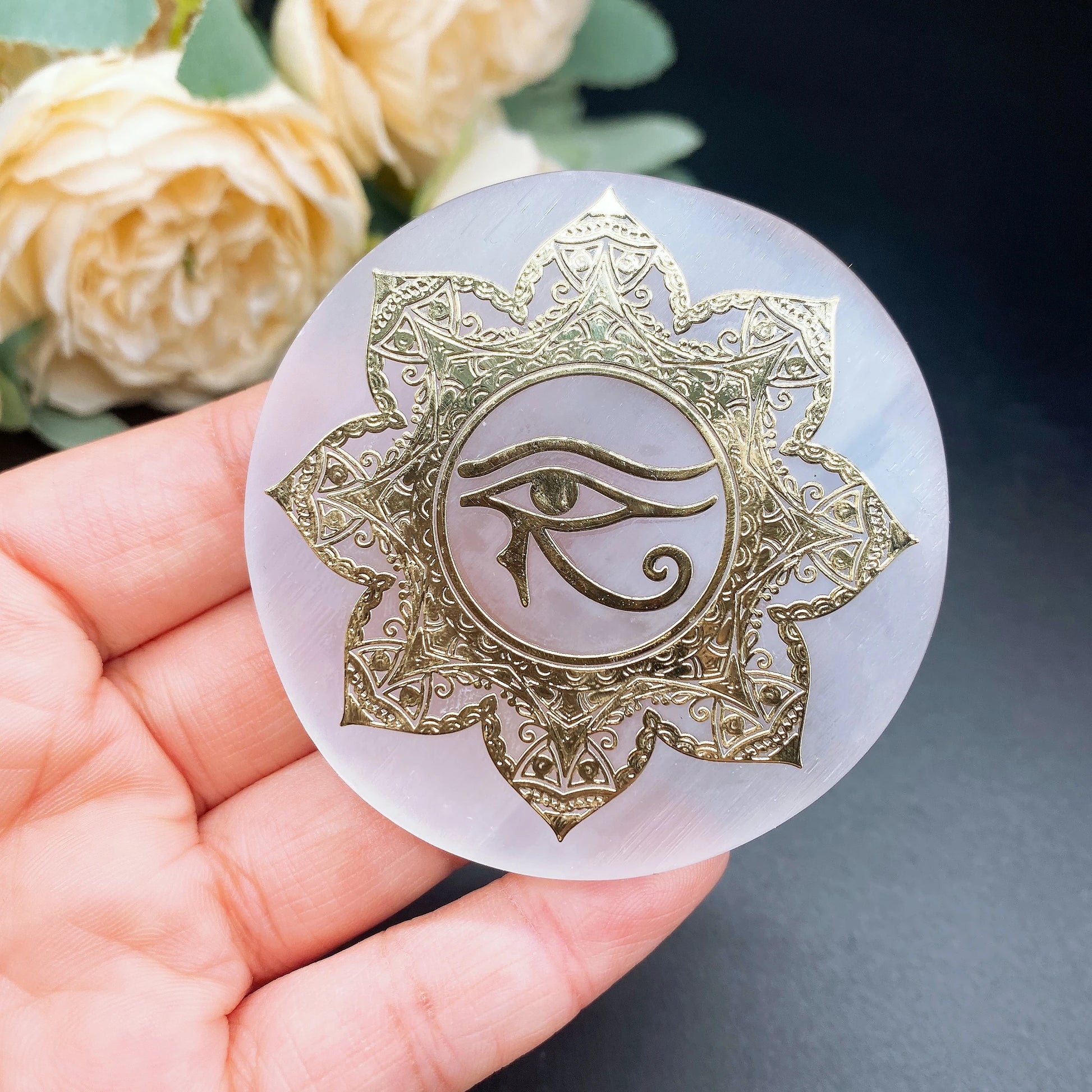 60mm Natural Selenite Slice Slab Crystal Stone White Gypsum Chakra Tree of Life Charging Plate For Yoga Cleaning Meditation-8