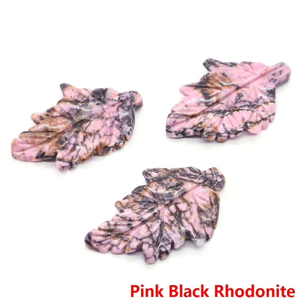 40mm With Hole Leaf Shape Natural Healing Crystal Stone For Making Jewelry Necklace Pendant Birthday Christmas Party Decor Gifts