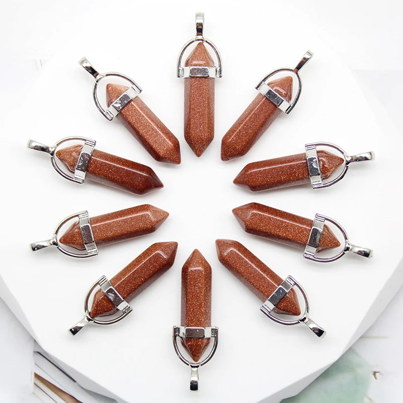 24pcs Natural Stone Agates Quartz Crystal Pendants For Necklace Charm Fluorite Hexagonal Pendant DIY Jewelry Making Accessories-22