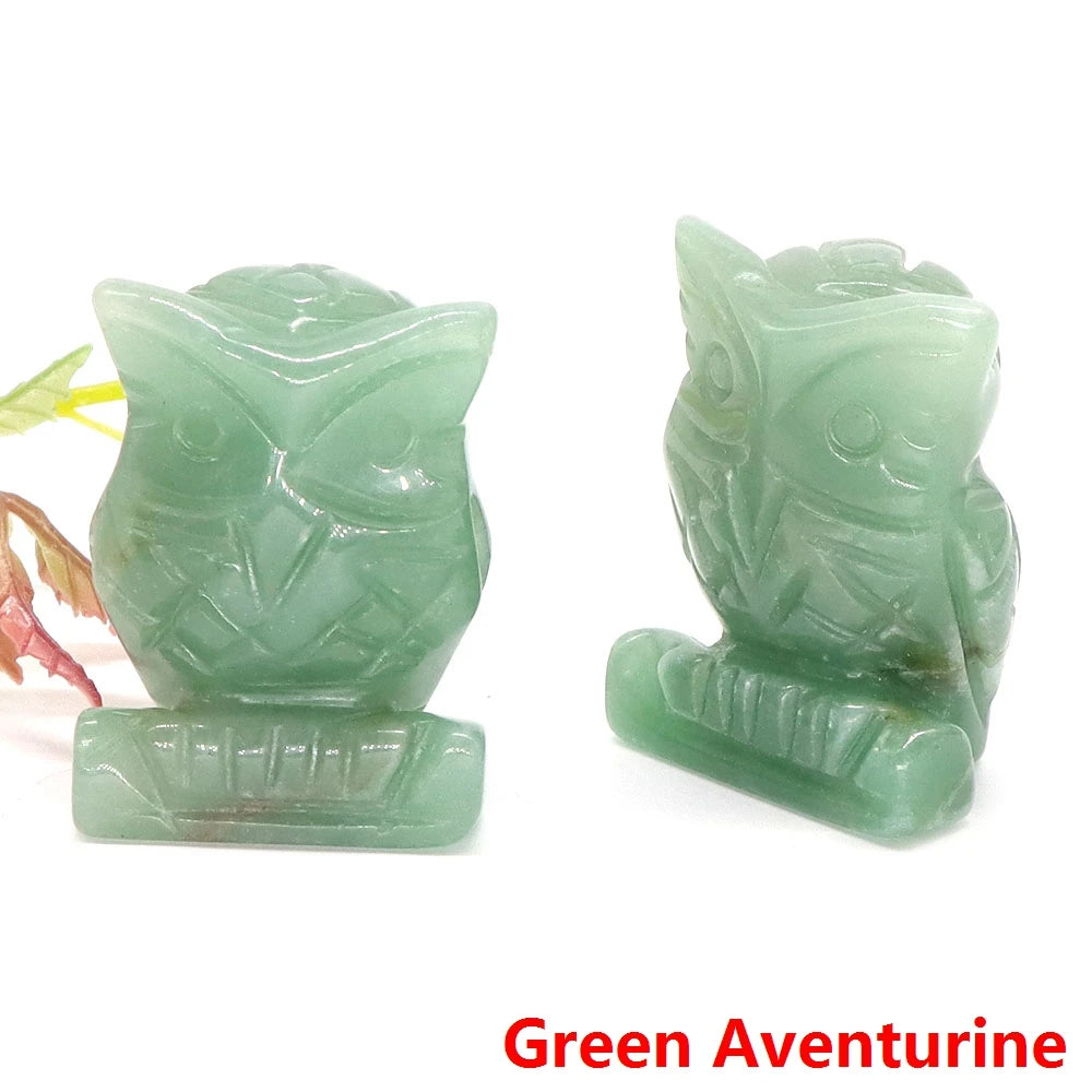 1.5" Owl Statue Natural Gem Rose Quartz Aventurine Crystal Carved Reiki Healing Stone Animal Figurine Crafts Home Decor Ornament-8
