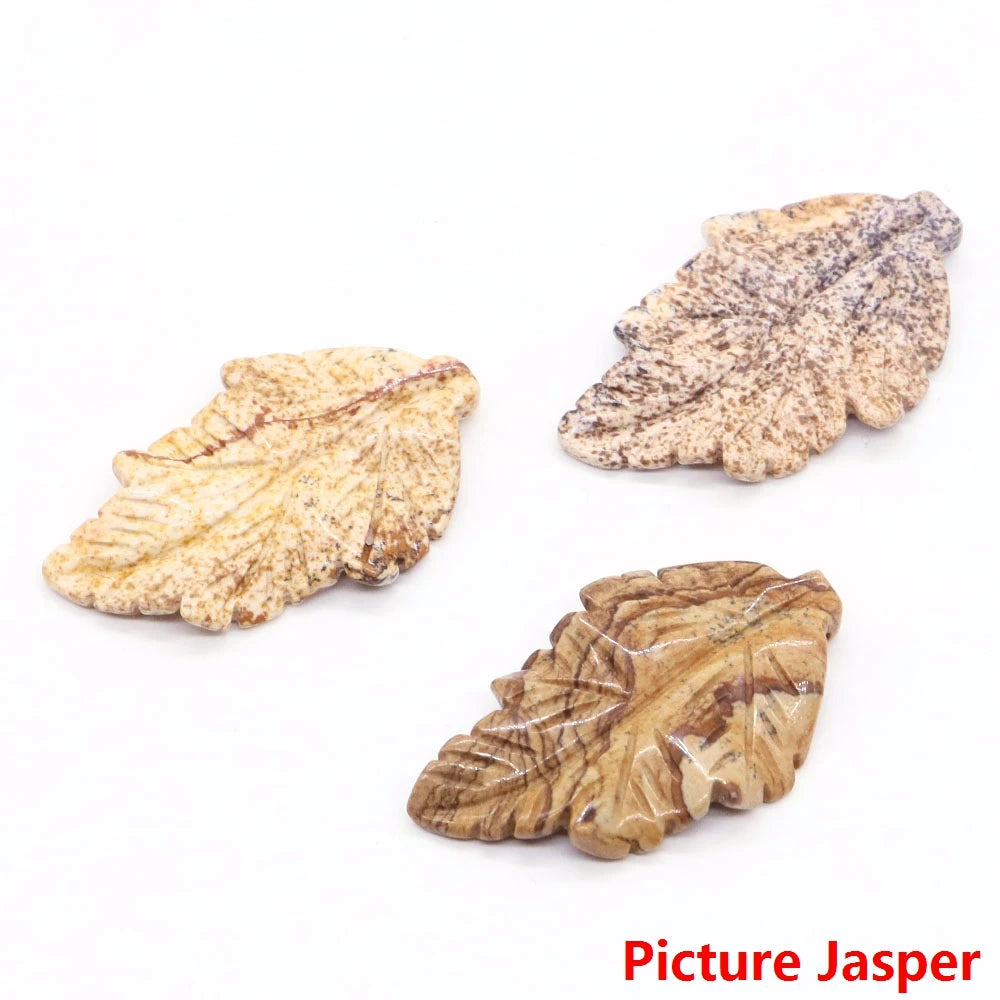 40mm With Hole Leaf Shape Natural Healing Crystal Stone For Making Jewelry Necklace Pendant Birthday Christmas Party Decor Gifts-13