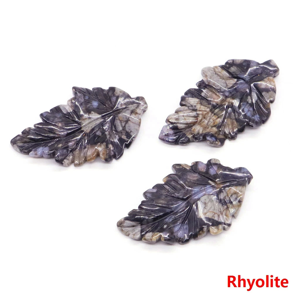 40mm With Hole Leaf Shape Natural Healing Crystal Stone For Making Jewelry Necklace Pendant Birthday Christmas Party Decor Gifts-20