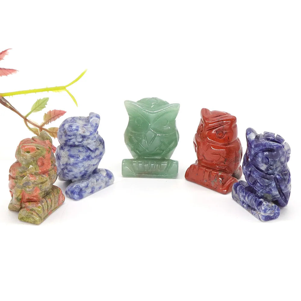 1.5" Owl Statue Natural Gem Rose Quartz Aventurine Crystal Carved Reiki Healing Stone Animal Figurine Crafts Home Decor Ornament-4