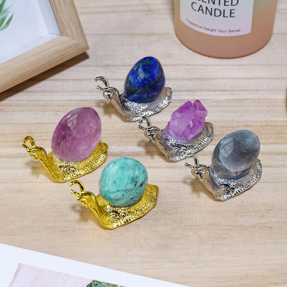 Natural Rolling stone snail Gemstone Amethyst Healing Reiki Crystal Home Desk Delicate Ornament Decor Gifts-5
