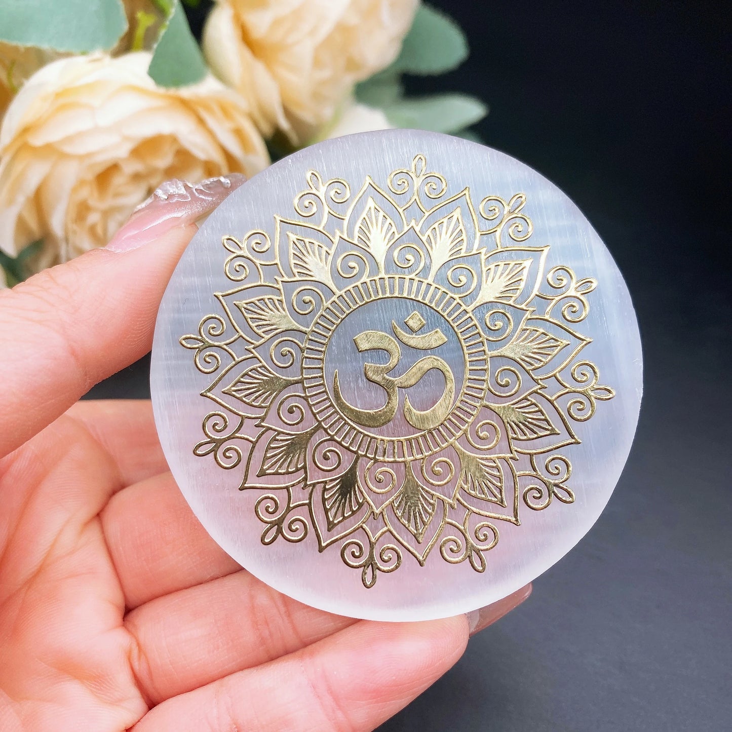 60mm Natural Selenite Slice Slab Crystal Stone White Gypsum Chakra Tree of Life Charging Plate For Yoga Cleaning Meditation
