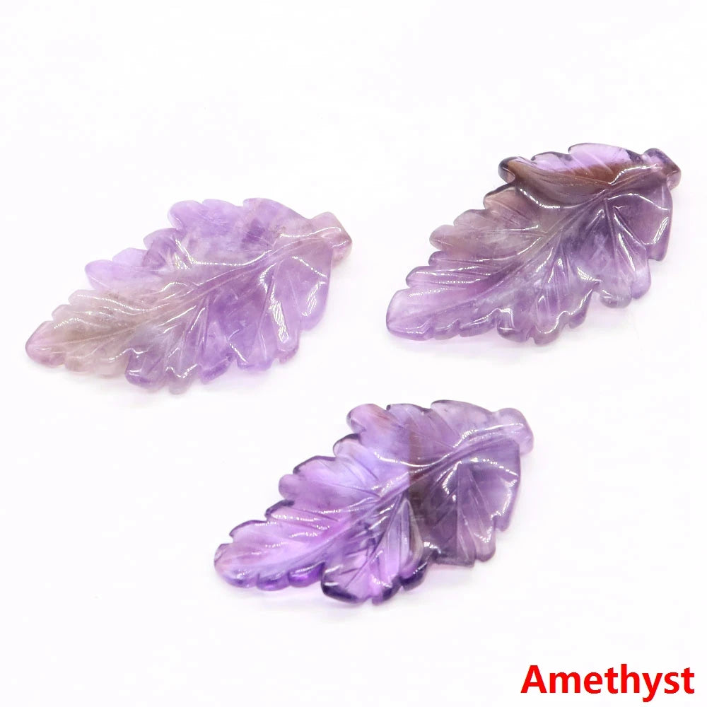 40mm With Hole Leaf Shape Natural Healing Crystal Stone For Making Jewelry Necklace Pendant Birthday Christmas Party Decor Gifts-28