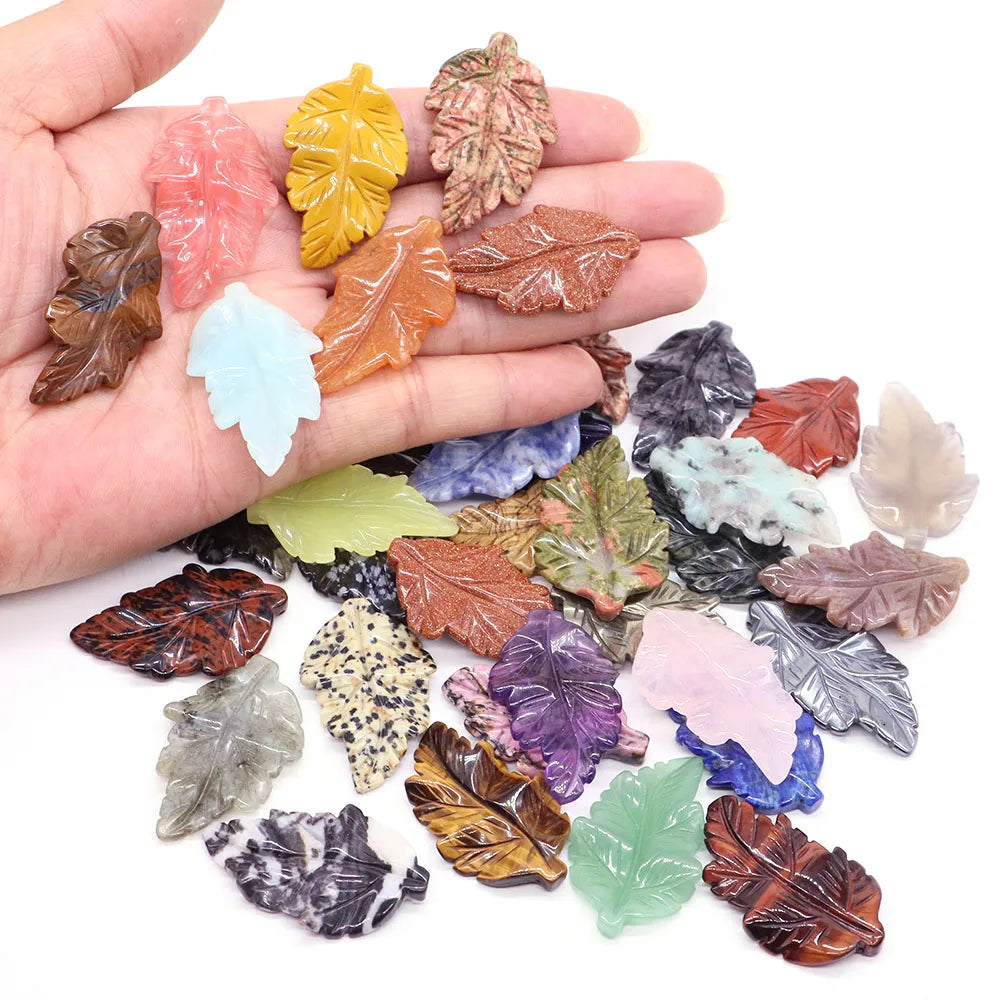 40mm With Hole Leaf Shape Natural Healing Crystal Stone For Making Jewelry Necklace Pendant Birthday Christmas Party Decor Gifts-6