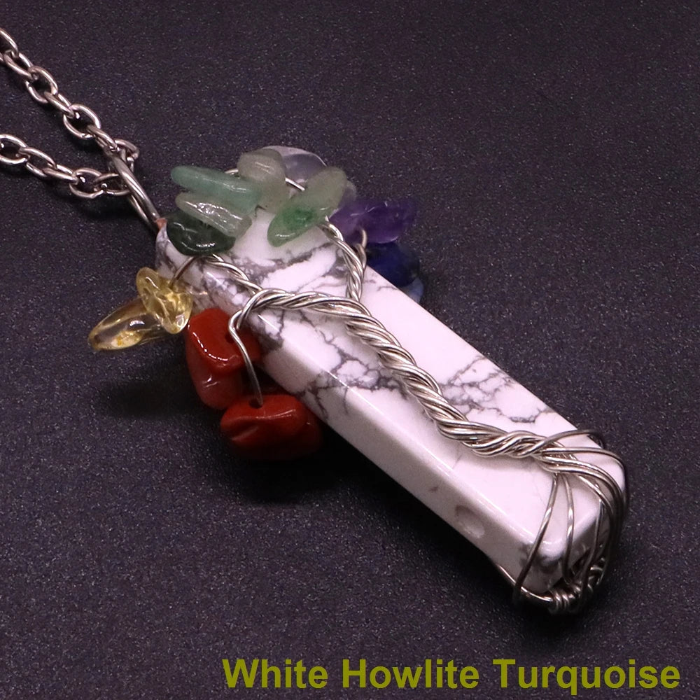 7 Chakra Tree Of Life Irregular Slice Stone Pendant Natural Reiki Healing Crystals Quartz Amethyst Lapis Lazuli Necklace Jewelry-12