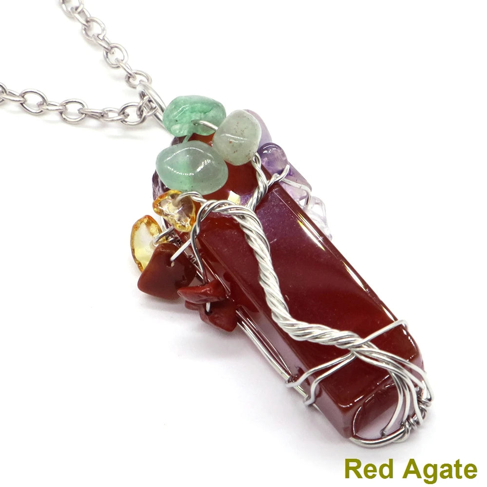 7 Chakra Tree Of Life Irregular Slice Stone Pendant Natural Reiki Healing Crystals Quartz Amethyst Lapis Lazuli Necklace Jewelry-6