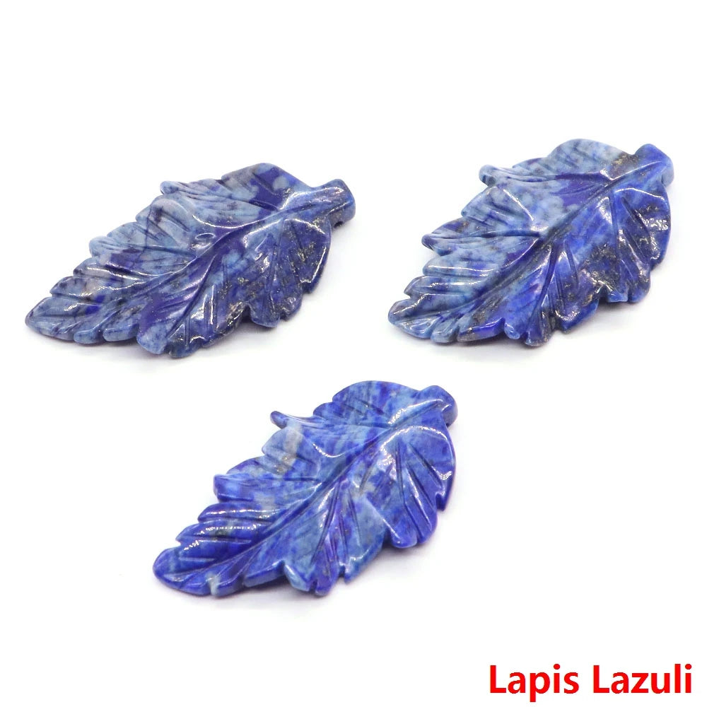 40mm With Hole Leaf Shape Natural Healing Crystal Stone For Making Jewelry Necklace Pendant Birthday Christmas Party Decor Gifts-12