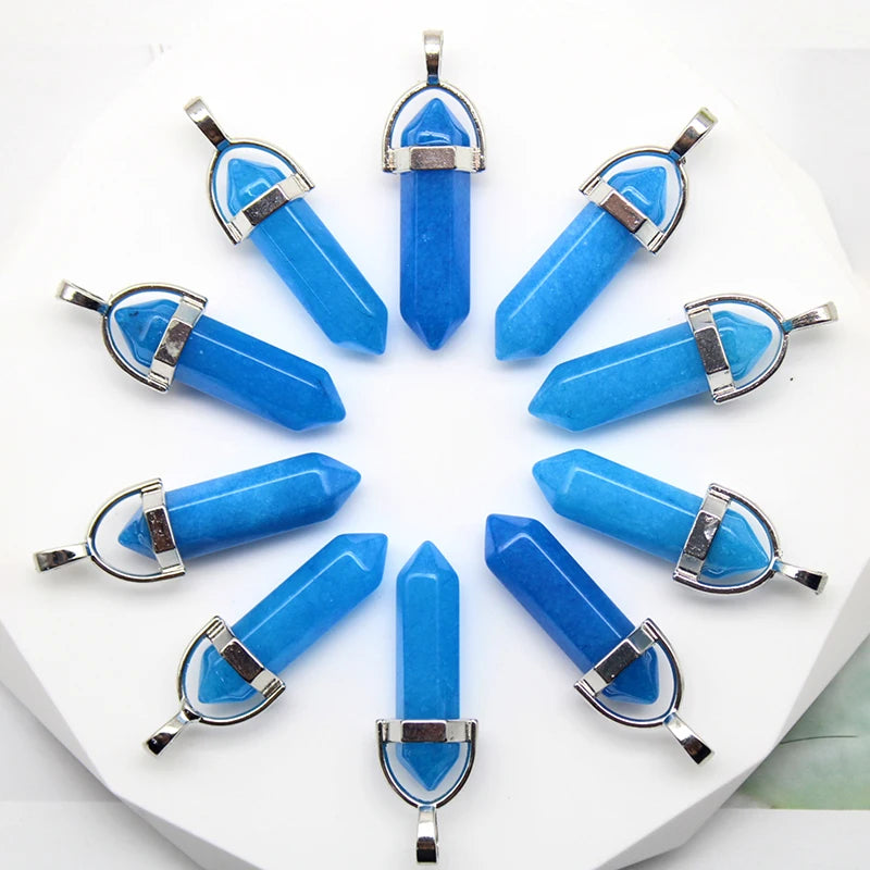 24pcs Natural Stone Agates Quartz Crystal Pendants For Necklace Charm Fluorite Hexagonal Pendant DIY Jewelry Making Accessories-15