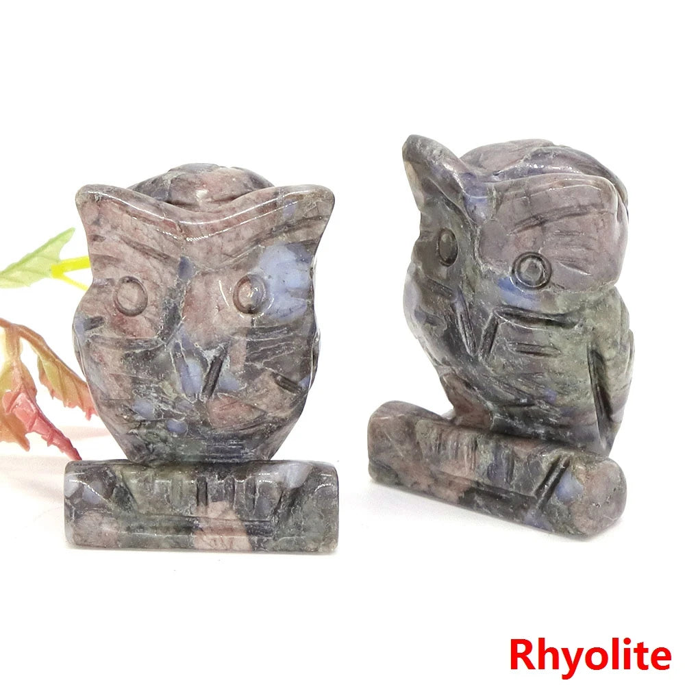 1.5" Owl Statue Natural Gem Rose Quartz Aventurine Crystal Carved Reiki Healing Stone Animal Figurine Crafts Home Decor Ornament-20