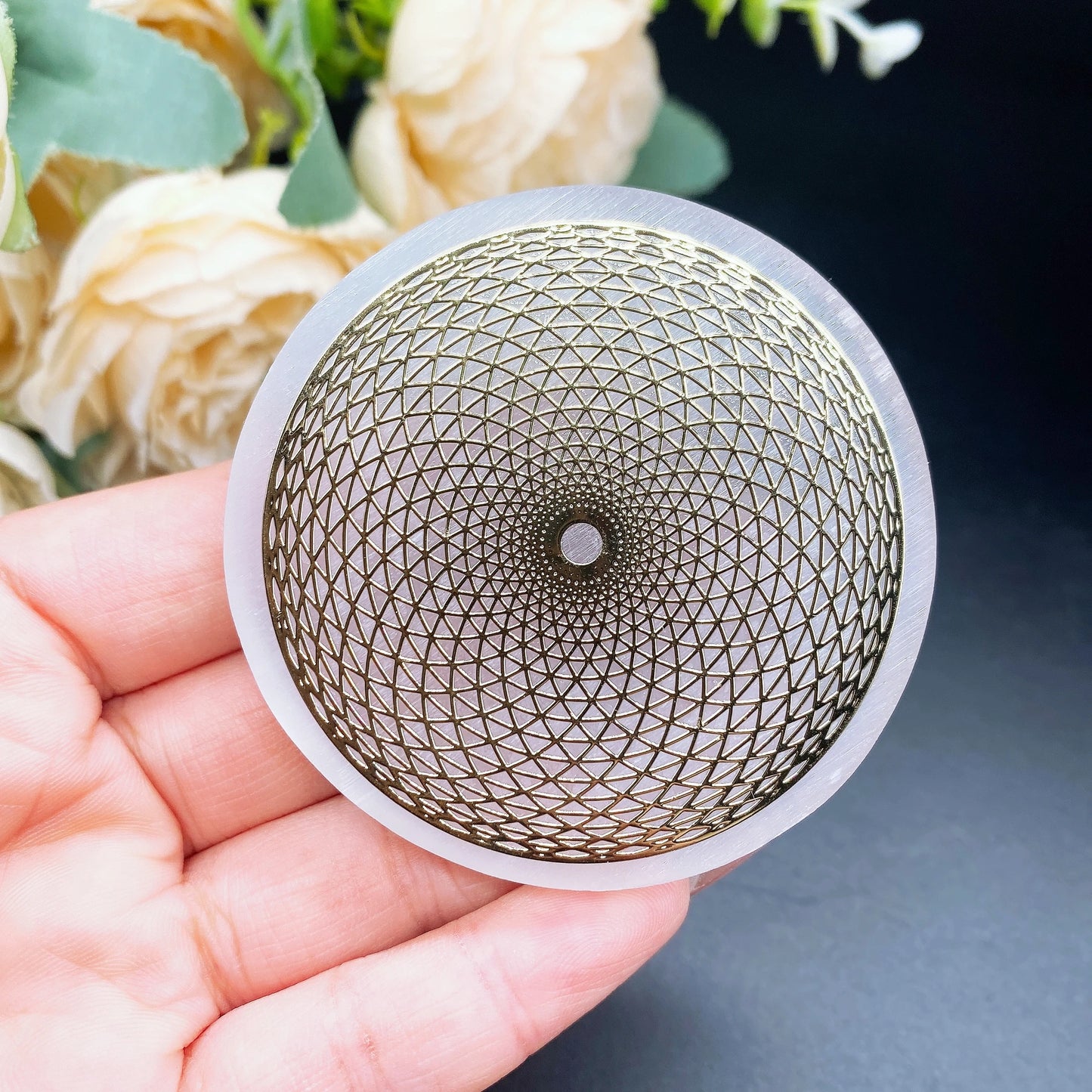 60mm Natural Selenite Slice Slab Crystal Stone White Gypsum Chakra Tree of Life Charging Plate For Yoga Cleaning Meditation