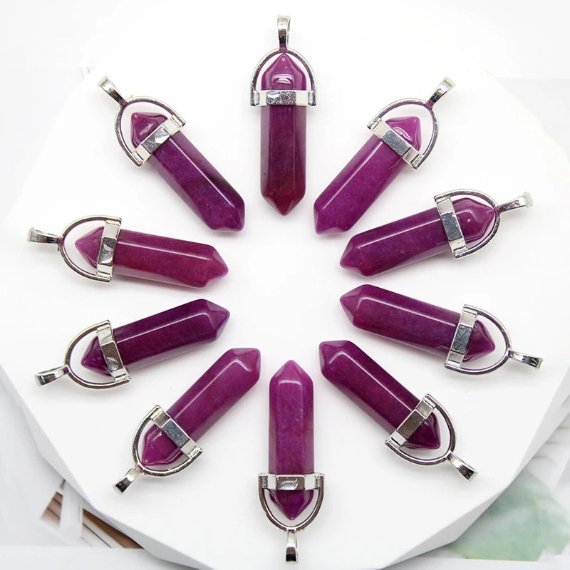 24pcs Natural Stone Agates Quartz Crystal Pendants For Necklace Charm Fluorite Hexagonal Pendant DIY Jewelry Making Accessories-48